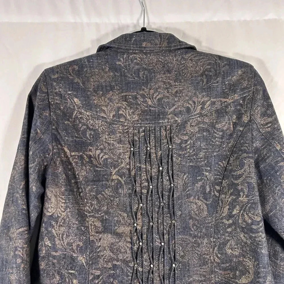 Coldwater Creek Jacket Women's P8 Petite Snap Front Blue Gold Long Sleeve - Picture 10 of 11